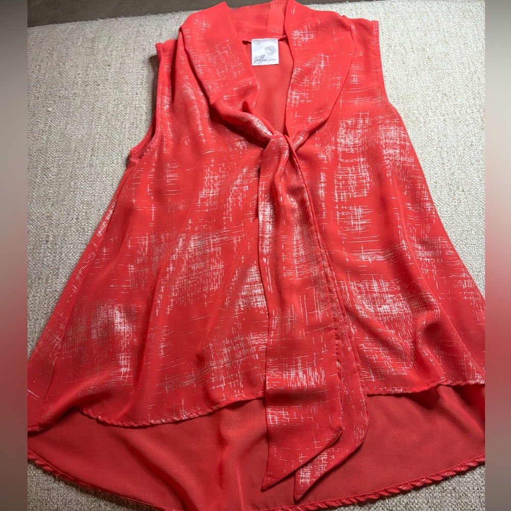 Jella Couture Coral shimmery metallic Sleeveless Tie-Neck Top small
